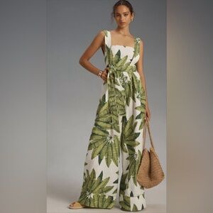 Farm Rio Off-white Palm Fan Jumpsuit